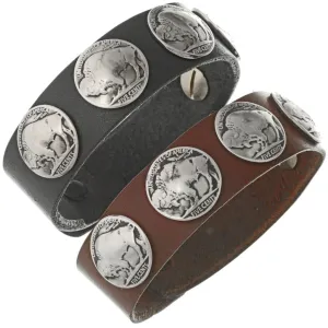Native American Buffalo Nickel Leather Cuff Unisex Vintage Coins Bracelet 0298