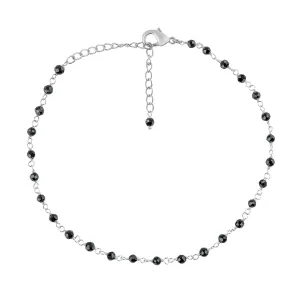 Natural Black Spinel Gemstones Beads Rosary Anklet, Silver Plated Anklet, Handmade Anklets, Beaded Rosary Chain, Ankle Bracelets, August Birthstone, Women Gift, 9 1.50inch