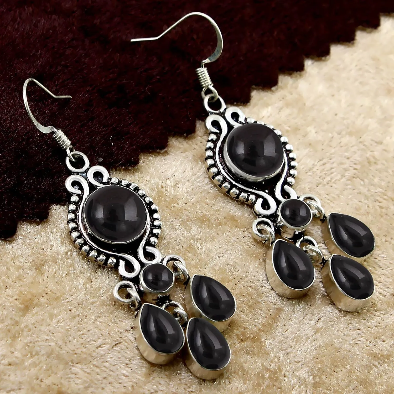 Natural Genuine Gemstones Dangle Earrings for Women  Handmade 925 Silver Plated Drop Earrings  Round & Pear Shape Gemstones Boho Vintage Style Fashion Jewelry  Gift for Wedding Christmas