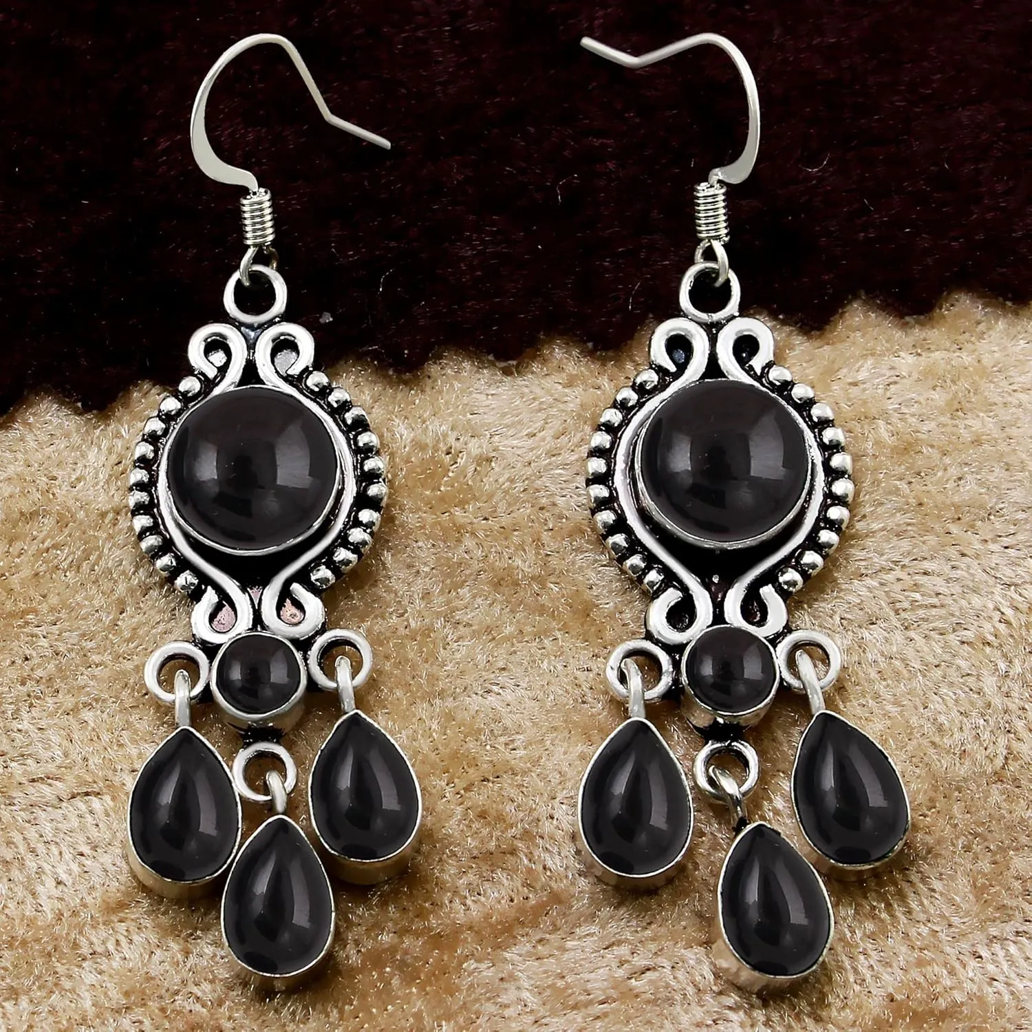 Natural Genuine Gemstones Dangle Earrings for Women  Handmade 925 Silver Plated Drop Earrings  Round & Pear Shape Gemstones Boho Vintage Style Fashion Jewelry  Gift for Wedding Christmas