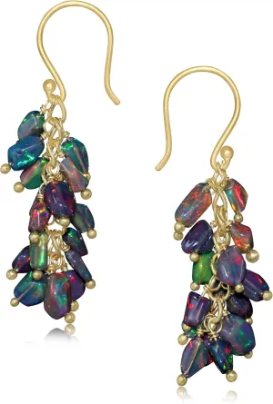Natural Multicolor Opal Bead Cluster Earrings for Women in 925 Sterling Silver Yellow Gold Filled Birthstone Jewelry Gift for Mother/Sister/Wife