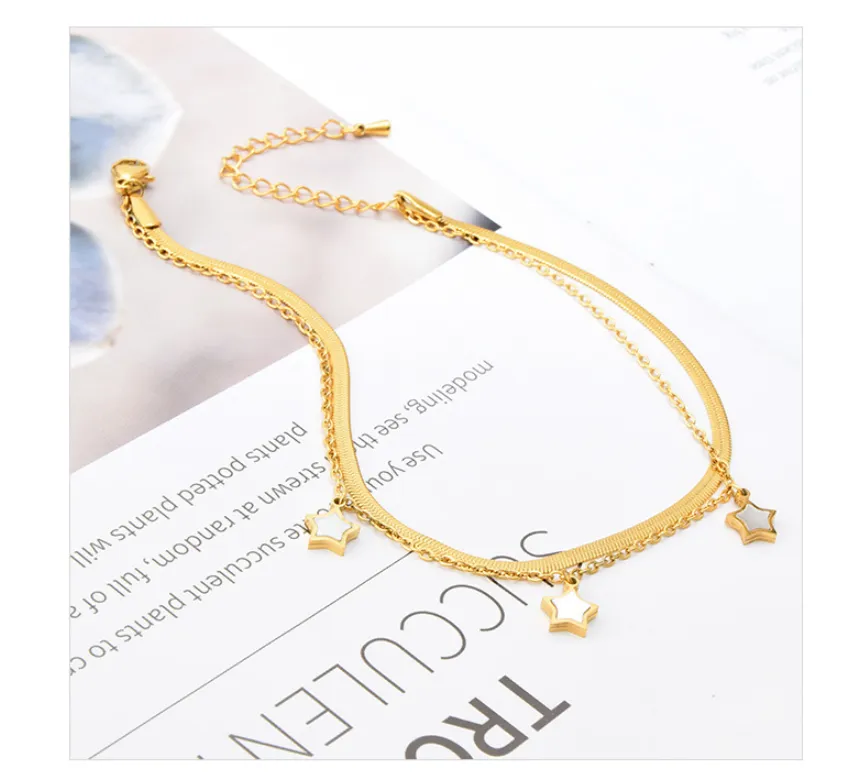 Natural Shell Star 2 Layers Chain Charm Anklet For Women