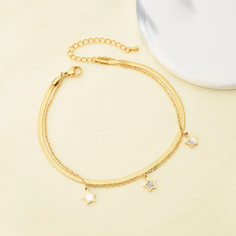 Natural Shell Star 2 Layers Chain Charm Anklet For Women