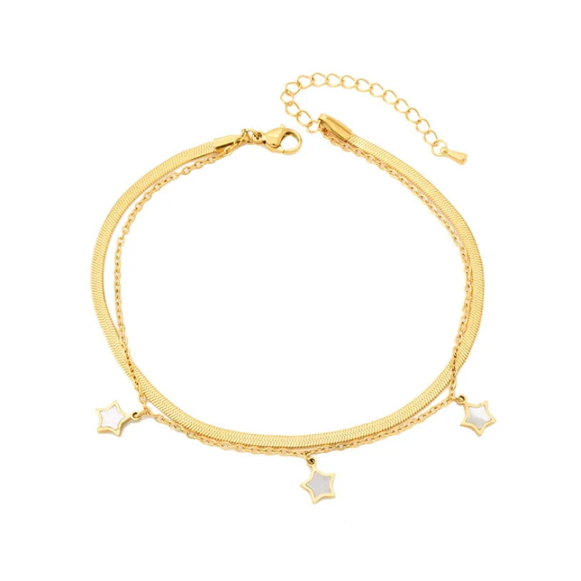 Natural Shell Star 2 Layers Chain Charm Anklet For Women