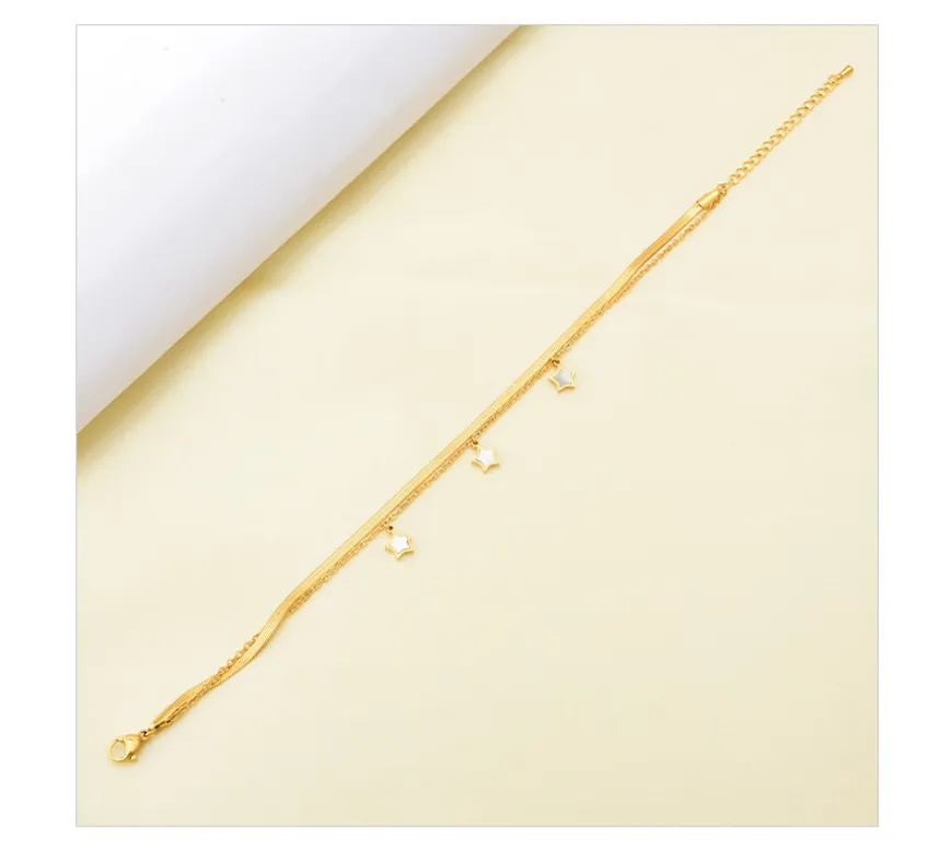 Natural Shell Star 2 Layers Chain Charm Anklet For Women