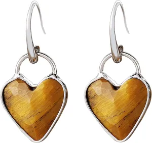 Natural Stone Heart Dangle Earrings Handmade Healing Gemstone Energy Hypoallergenic Earrings Vintage Bohemian Jewelry for Women