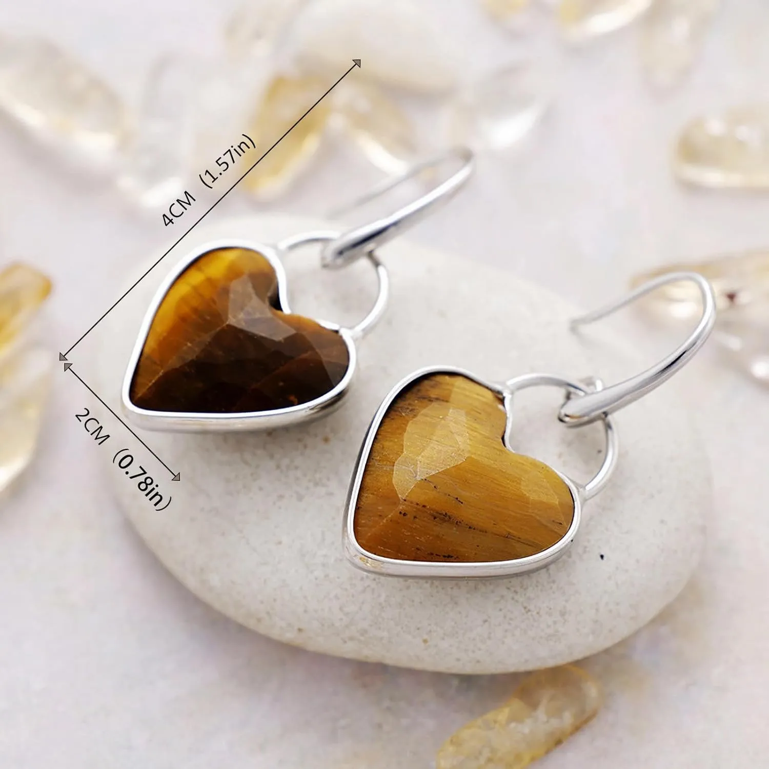 Natural Stone Heart Dangle Earrings Handmade Healing Gemstone Energy Hypoallergenic Earrings Vintage Bohemian Jewelry for Women