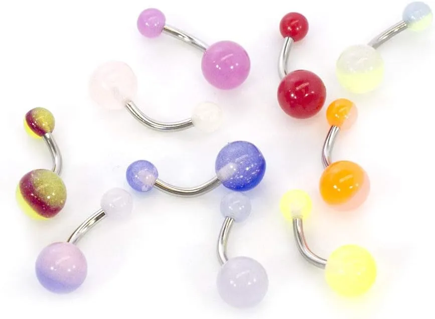 Navel Belly Piercing Jewelry 10 Pack Multicolor Glow in The Dark UV 14G