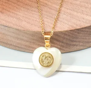 Nazareth Store Mother Of Pearl Saint Pendant Dainty 18K Gold Plated St. Benedict, St. Michael Miraculous Medal Gold Chain Necklace 18" for Men Women