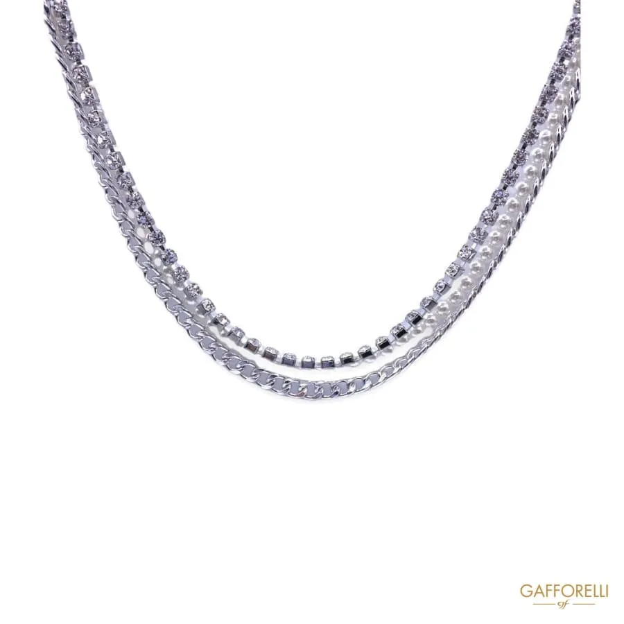Necklace with Three Details: Pearls, Rhinestones and Choker Chain C288- Gafforelli Srl