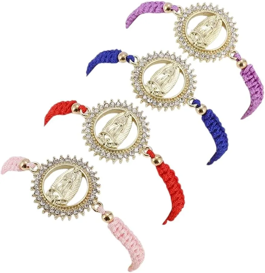 New 2025 Arrival Stylish Bohemian Braided Cord Virgin Mary Bracelet Adjustable Cross Catholic Prayer Wrap Bracelet Women's Religious With For You Accessories Trendy Creative Gift
