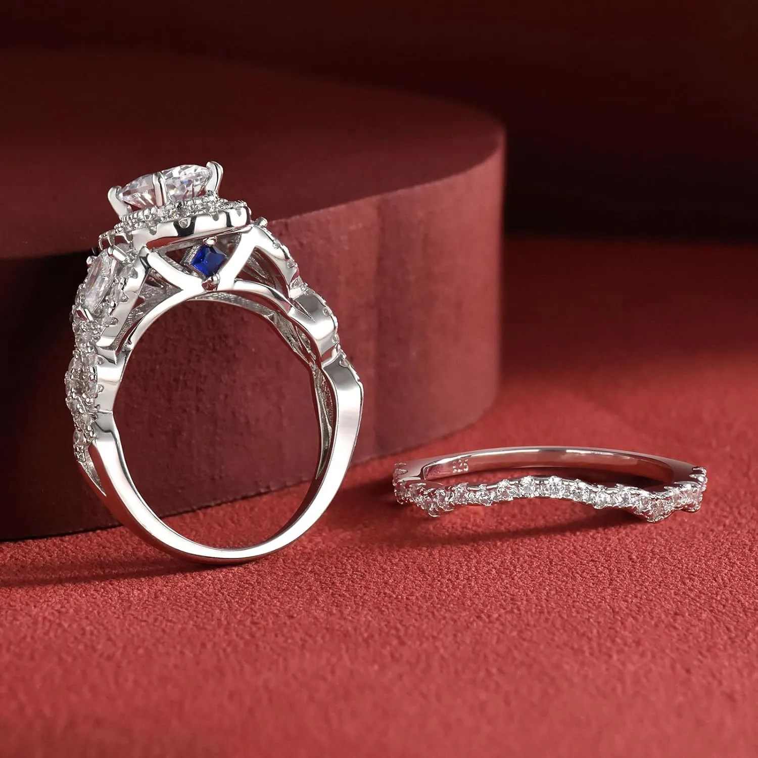 Newshe Jewellery 5A Cz Engagement Wedding Ring Set for Women 925 Sterling Silver 2.4ct Round Pear White Size 4-13