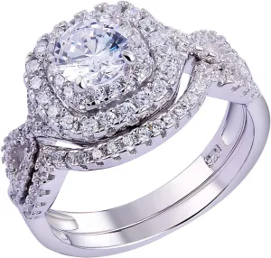 Newshe Wedding Band Engagement Ring Set for Women 925 Sterling Silver 1.8Ct Round White AAAAA Cz Size 4-13