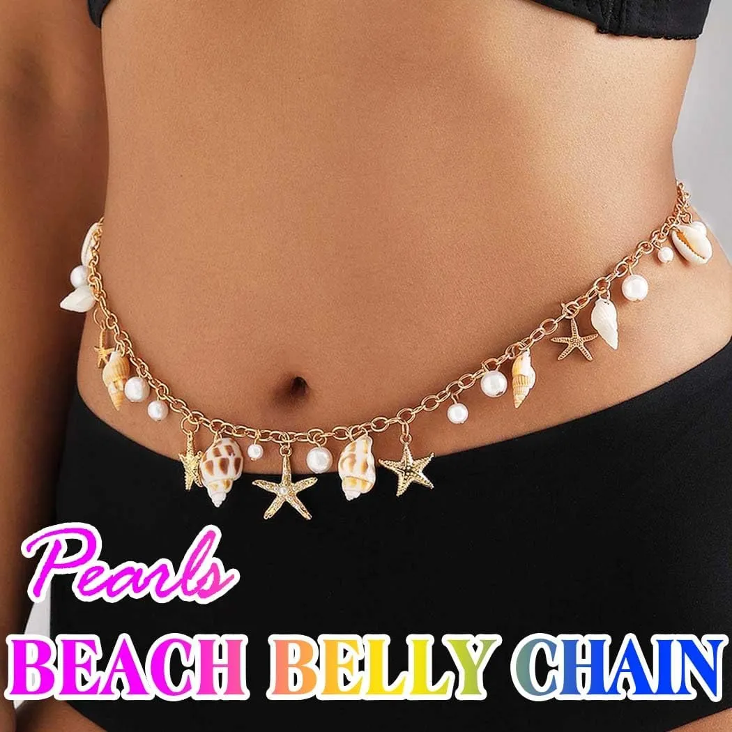 Nicute Gold Wasit Chain Starfish Seashell Tassel Belly Chain Summer Beach Bikini Body Jewelry for Women