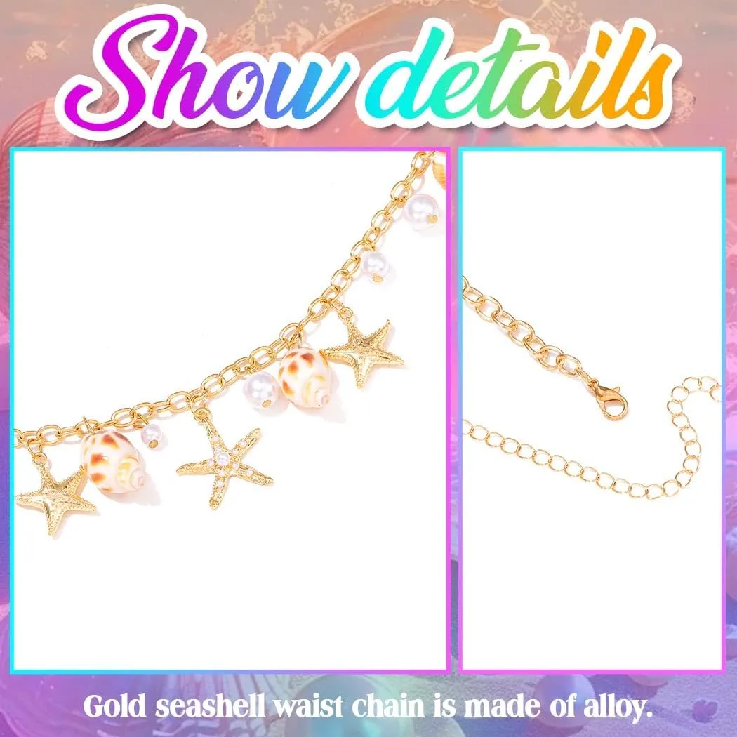 Nicute Gold Wasit Chain Starfish Seashell Tassel Belly Chain Summer Beach Bikini Body Jewelry for Women
