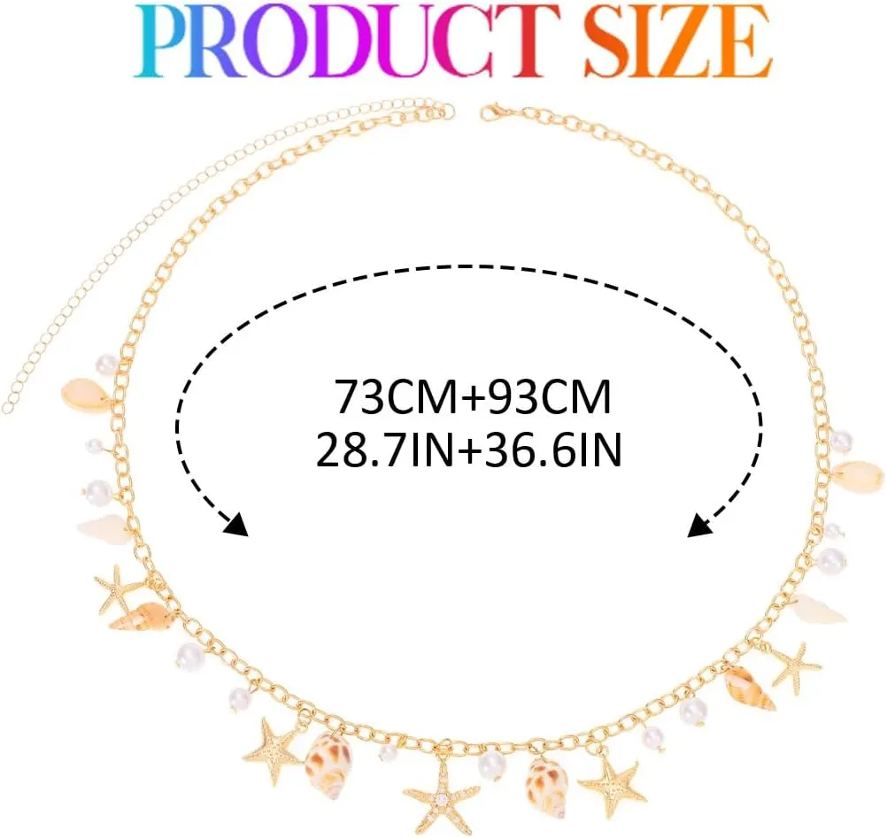 Nicute Gold Wasit Chain Starfish Seashell Tassel Belly Chain Summer Beach Bikini Body Jewelry for Women