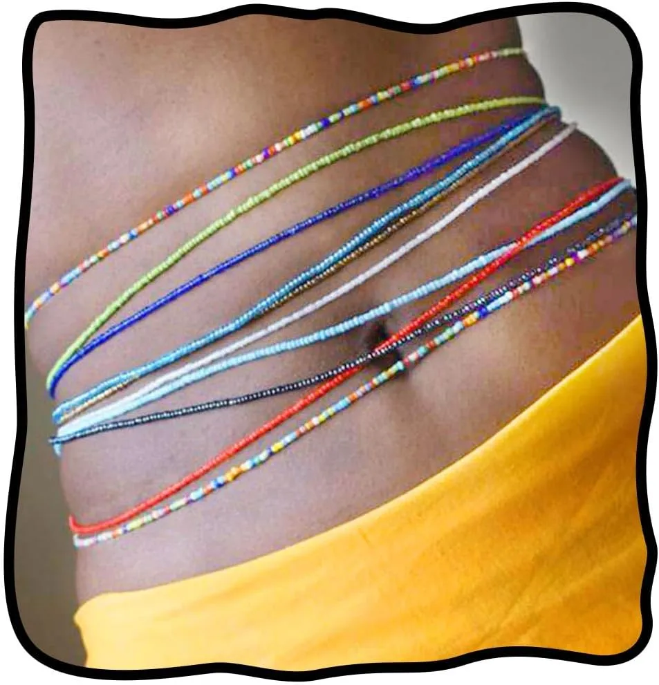 Nicute Plus Size African Waist Chain Beads Layered Belly Chain Stretchy Beach Bikini Waist Body Chain for Women (Pack of 10 Pieces)