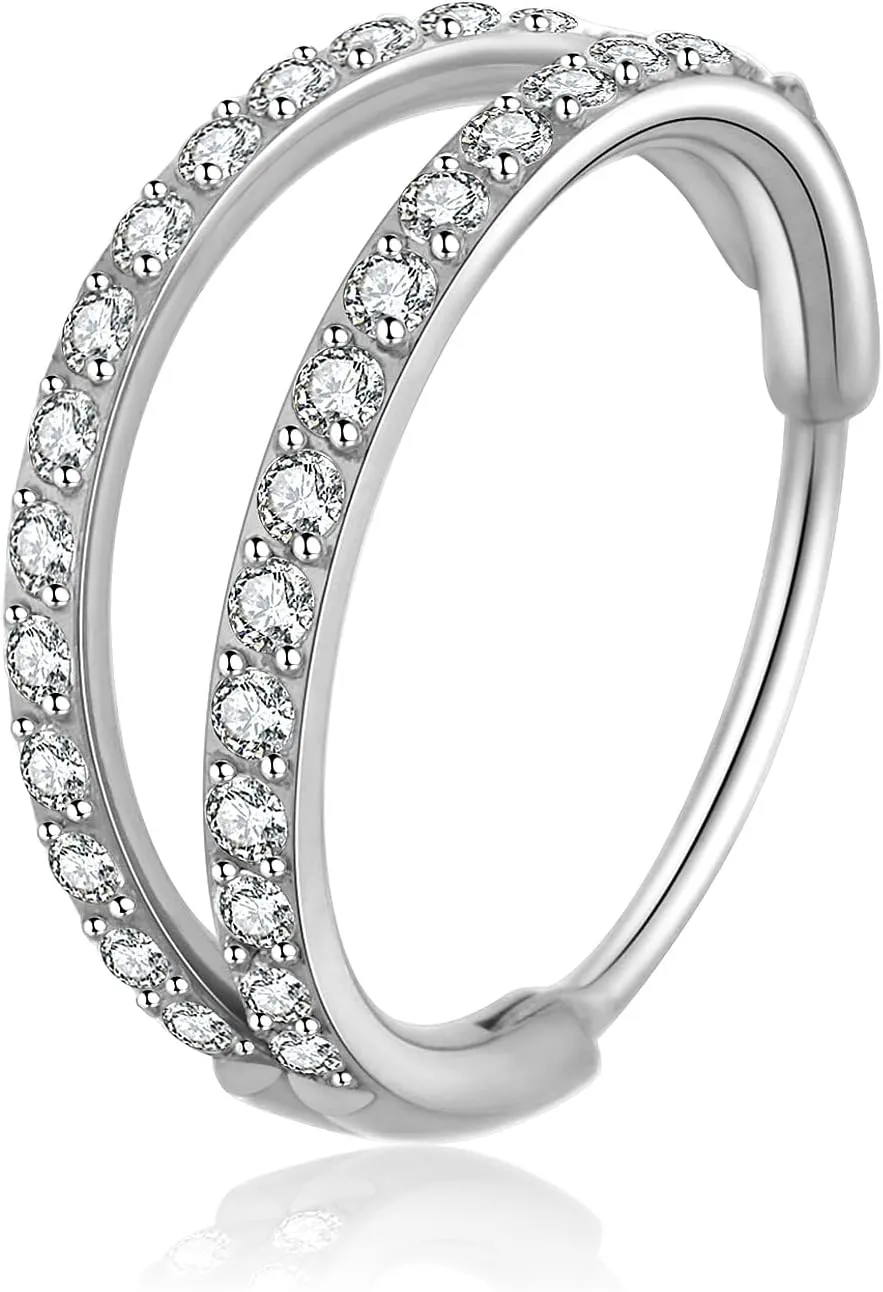 Nose Rings Hoops Gold Silver Conch, Daith, Helix Piercing Jewelry 20G Double Hoop Cartilage Hoop Nose Rings for Women