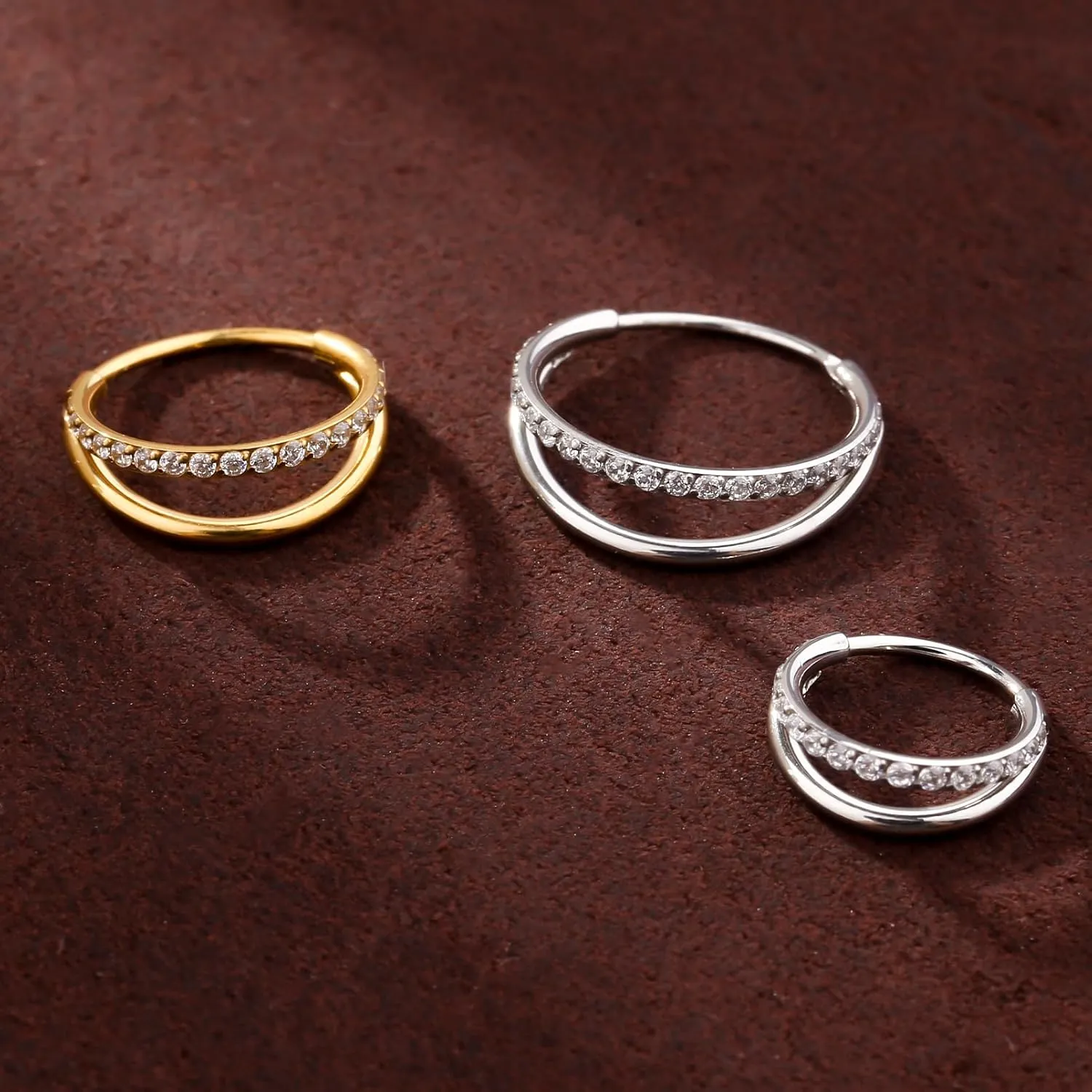 Nose Rings Hoops Gold Silver Conch, Daith, Helix Piercing Jewelry 20G Double Hoop Cartilage Hoop Nose Rings for Women