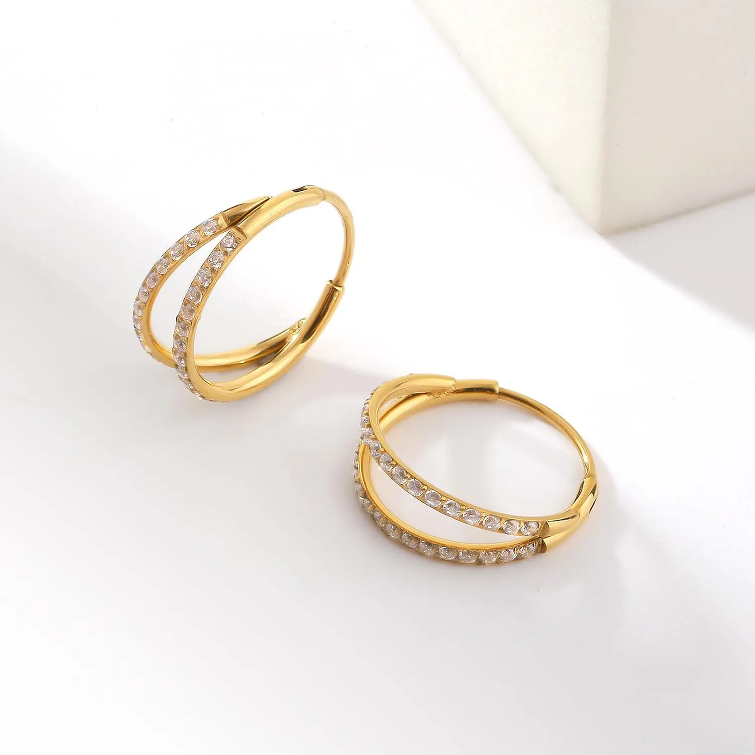 Nose Rings Hoops Gold Silver Conch, Daith, Helix Piercing Jewelry 20G Double Hoop Cartilage Hoop Nose Rings for Women