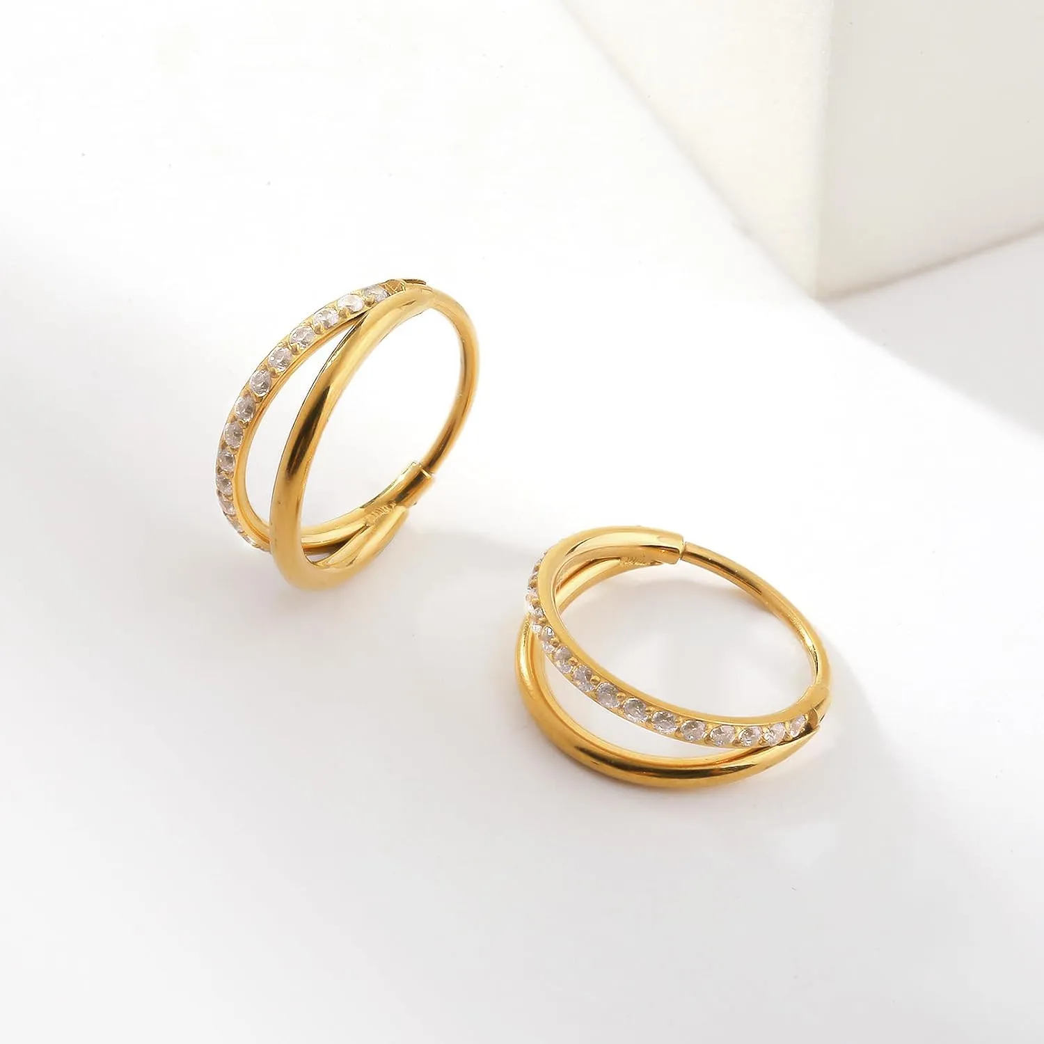 Nose Rings Hoops Gold Silver Conch, Daith, Helix Piercing Jewelry 20G Double Hoop Cartilage Hoop Nose Rings for Women