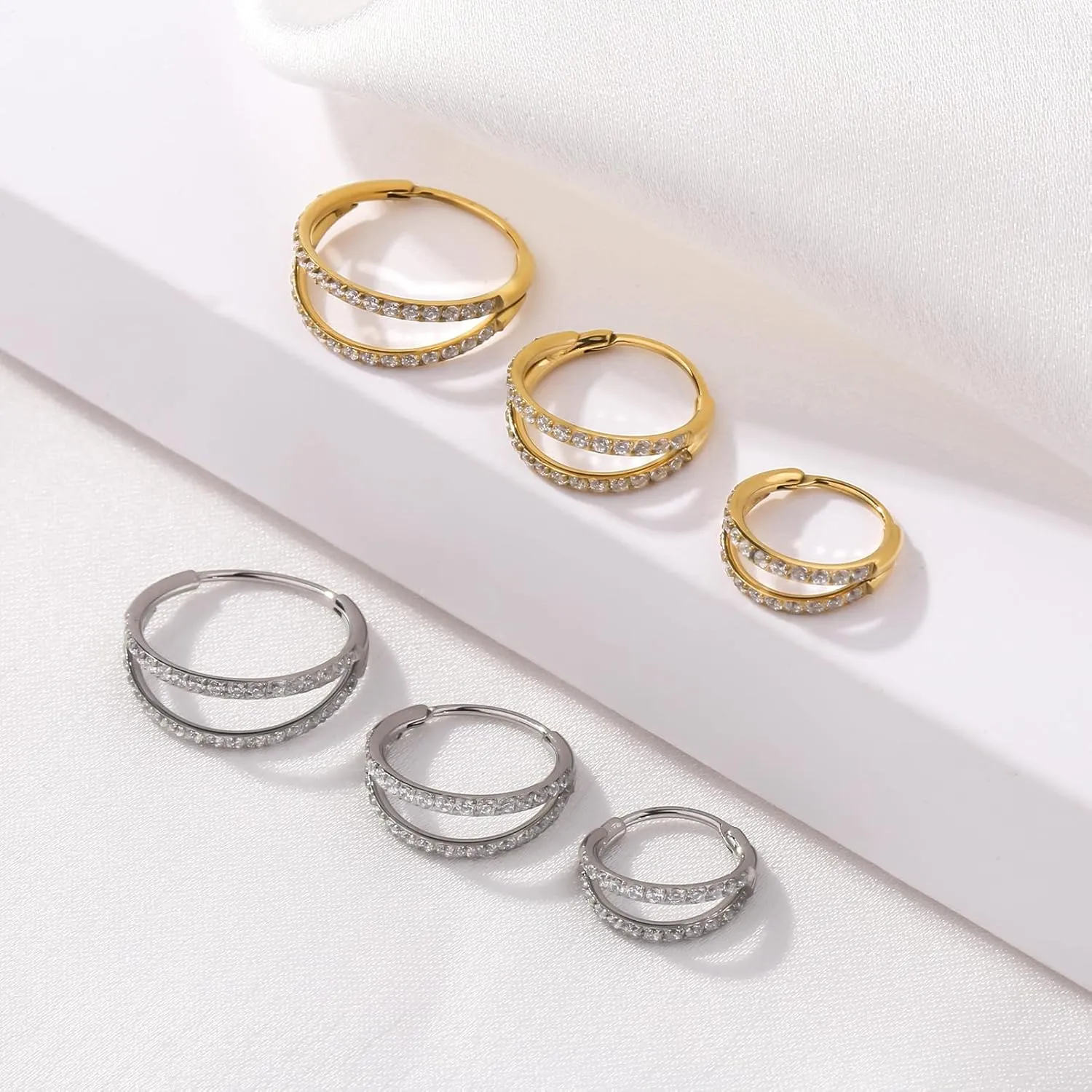 Nose Rings Hoops Gold Silver Conch, Daith, Helix Piercing Jewelry 20G Double Hoop Cartilage Hoop Nose Rings for Women