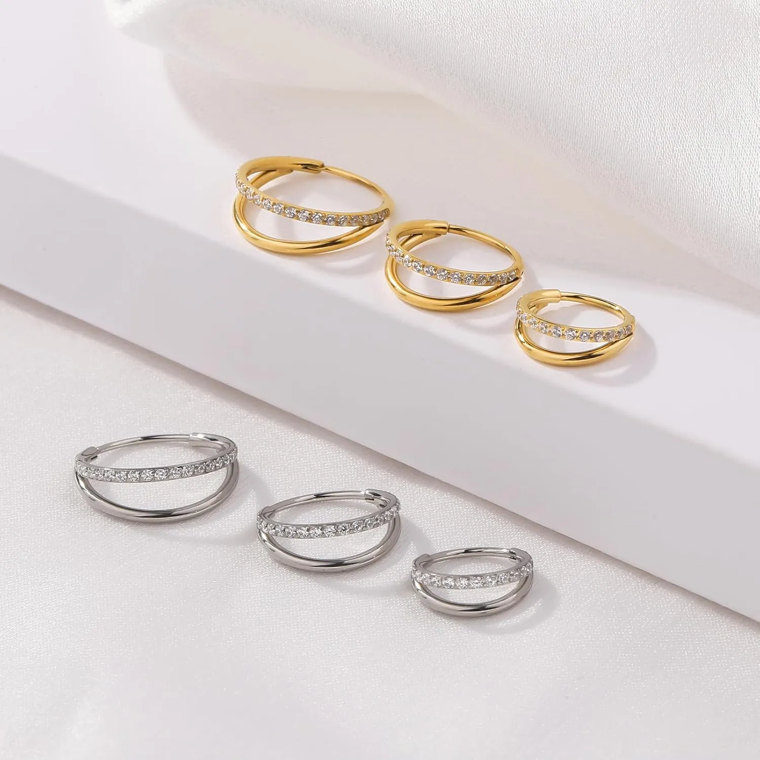 Nose Rings Hoops Gold Silver Conch, Daith, Helix Piercing Jewelry 20G Double Hoop Cartilage Hoop Nose Rings for Women