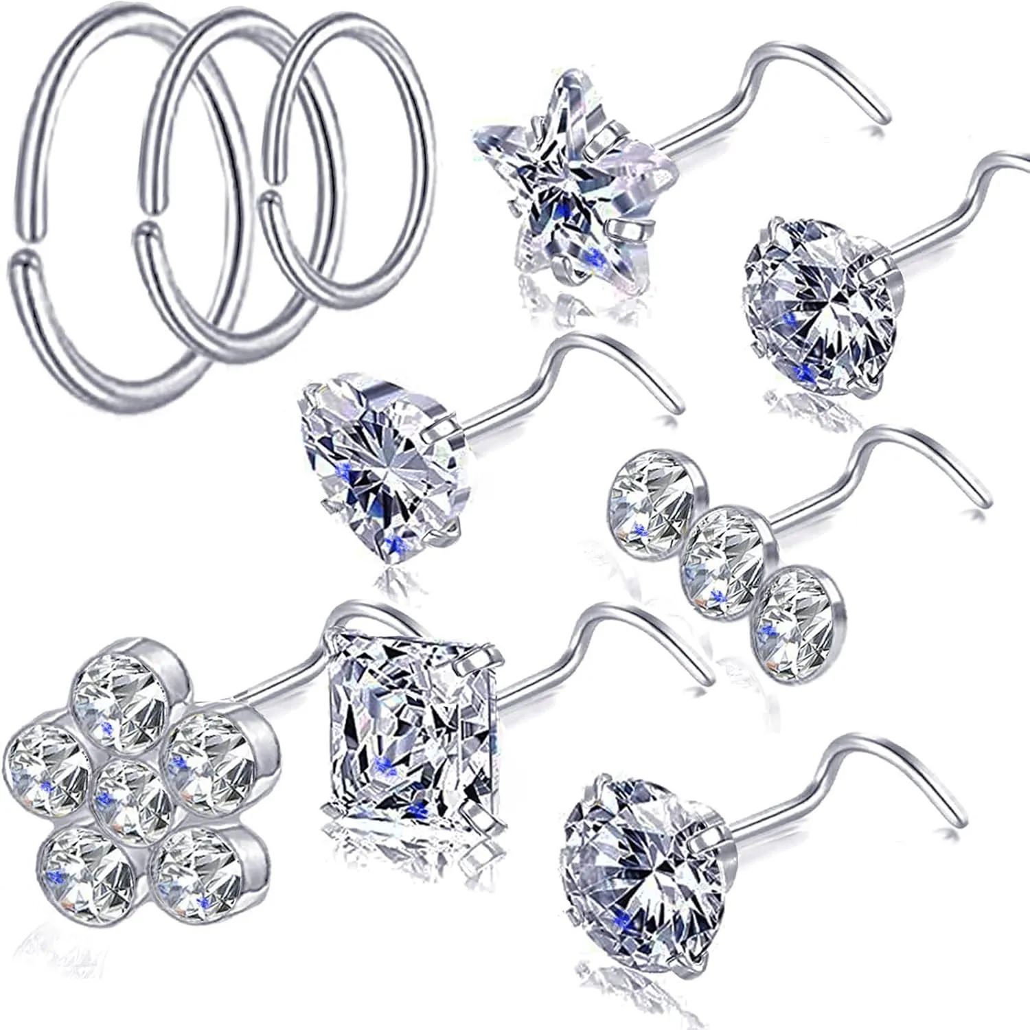 Nose Rings Studs L Screw Bone Shpaed Nose Studs for Women 18g 20g 22g 14K Gold Plated
