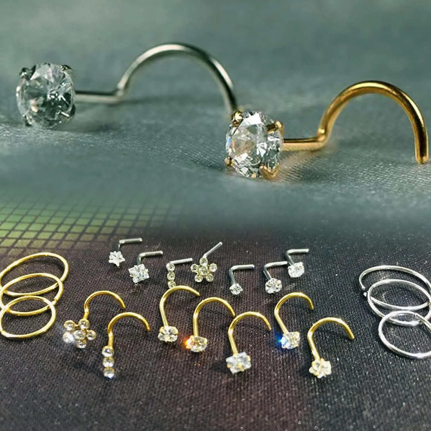 Nose Rings Studs L Screw Bone Shpaed Nose Studs for Women 18g 20g 22g 14K Gold Plated