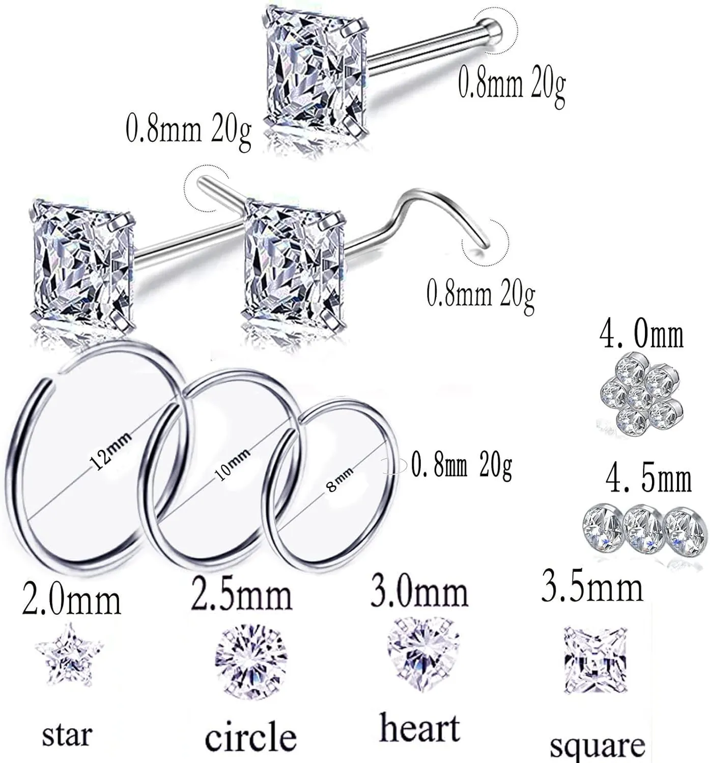 Nose Rings Studs L Screw Bone Shpaed Nose Studs for Women 18g 20g 22g 14K Gold Plated