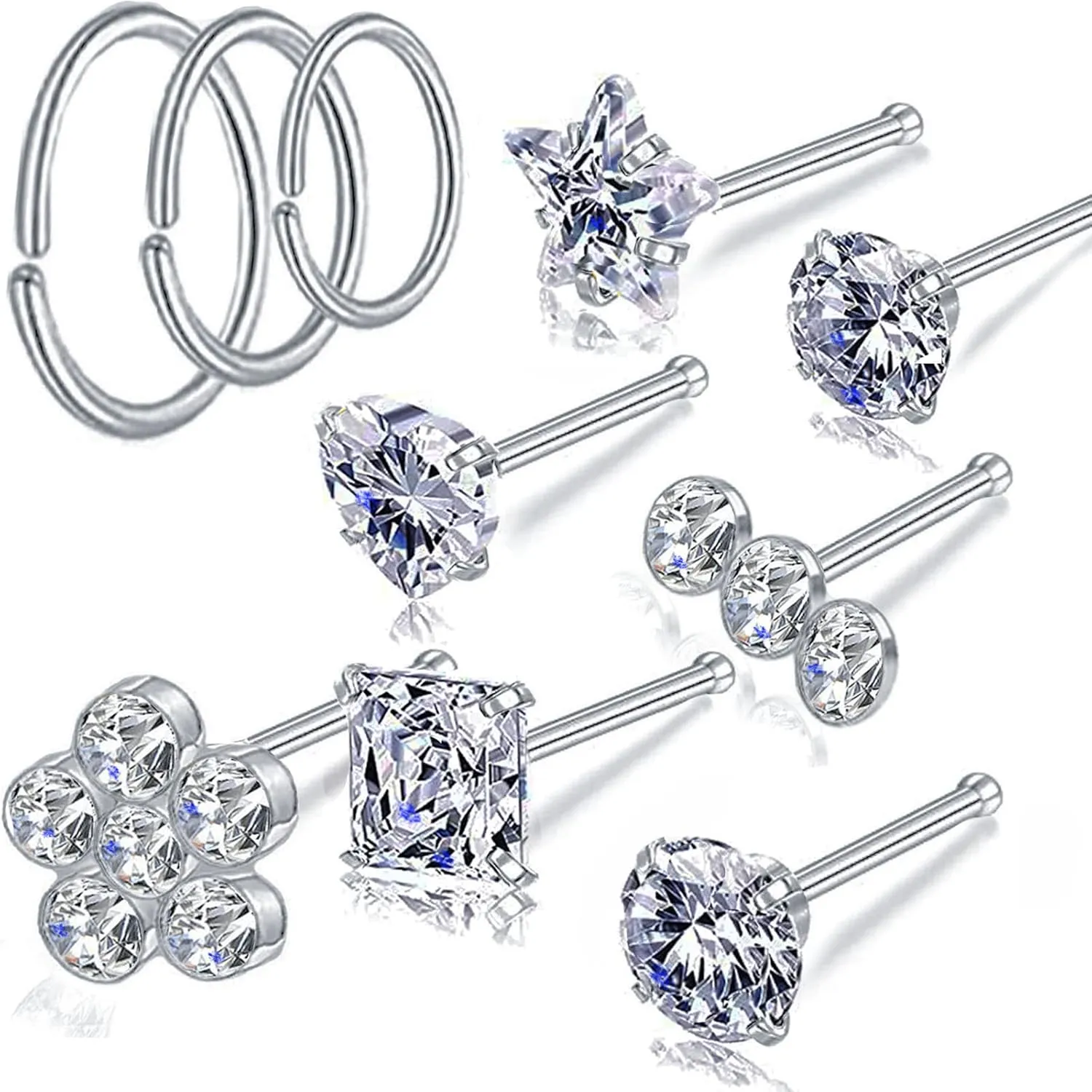 Nose Rings Studs L Screw Bone Shpaed Nose Studs for Women 18g 20g 22g 14K Gold Plated