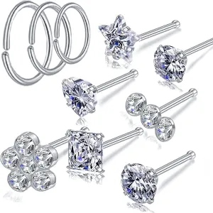 Nose Rings Studs L Screw Bone Shpaed Nose Studs for Women 18g 20g 22g 14K Gold Plated