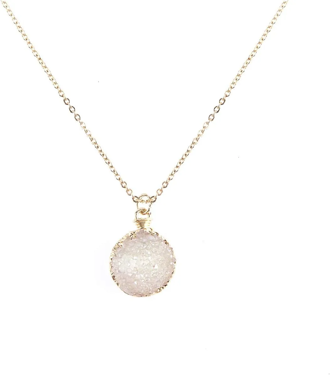 NTLX Gold Plated Pendant Necklace for Women  Stylish Gold Design  Druzy Pendant Necklace  Great Gift