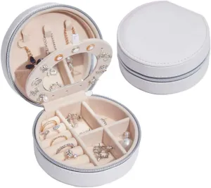 NuAngela Jewelry Box Small Travel Jewelry Bags Organizer,PU Leather Storage Display Case,Portable Jewelry Holder for Womens Necklace Earring Rings Accessories (Three-Layer, White)