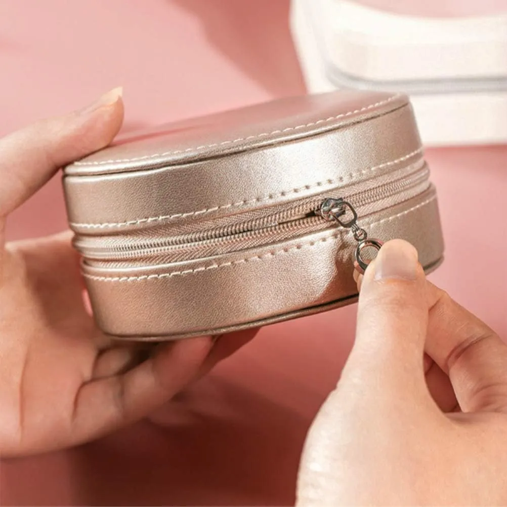 NuAngela Jewelry Box Small Travel Jewelry Bags Organizer,PU Leather Storage Display Case,Portable Jewelry Holder for Womens Necklace Earring Rings Accessories (Three-Layer, White)