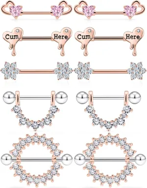 Ocptiy 14G Nipple Piercing Jewelry Tongue Rings 316L Surgical Steel Flower Heart Nipplerings Nipple Barbells Bars Piercings Jewelry for Women Cubic Zirconia 14mm 9/16 inch Length