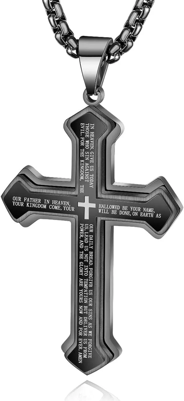 OLEVS Mens Cross Pendant Necklace Large Stainless Steel Cross Pendant Necklace for Men Women