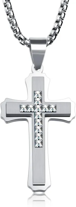 OLEVS Mens Cross Pendant Necklace Large Stainless Steel Cross Pendant Necklace for Men Women