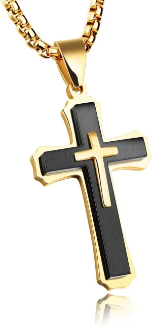 OLEVS Mens Cross Pendant Necklace Large Stainless Steel Cross Pendant Necklace for Men Women