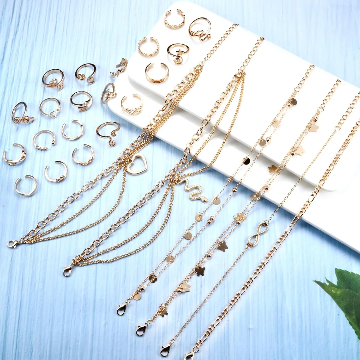 ORAZIO Toe Rings and Ankle Bracelets for Women Silver Rose Gold Plated Anklet Toe Rings Cute Layered Anklets Open Tail Rings Adjustable Beach Foot Jewelry for Summer