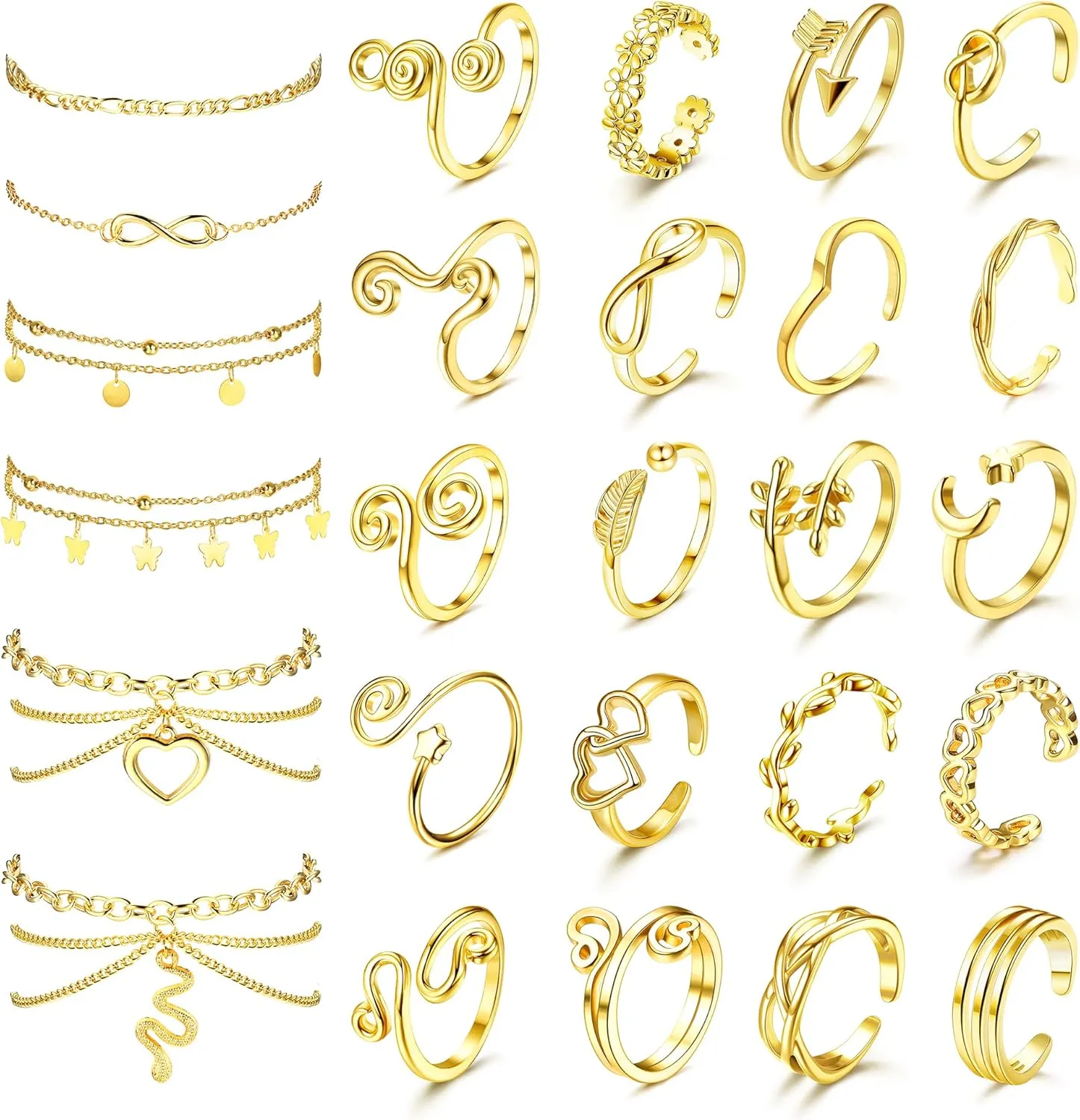ORAZIO Toe Rings and Ankle Bracelets for Women Silver Rose Gold Plated Anklet Toe Rings Cute Layered Anklets Open Tail Rings Adjustable Beach Foot Jewelry for Summer