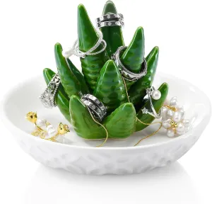 OSOPOLA Aloe Ring Holder for Jewelry - Ceramic Jewelry Tray Rings/Bracelets/Earrings/Trinket Organizer Display Festival Gifts for Women Teen Girls HE02AV