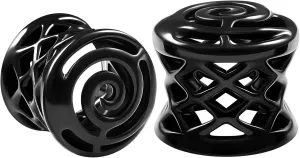 Pair of Black Alloy Double Flared Saddle Piercing Jewelry Earring Stretcher Ear Flesh Tunnel Lobe Plugs
