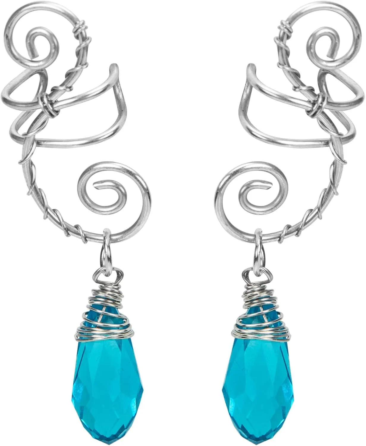 PartyKindom 1 Pair Elves Ear Cuff with Crystal Pendant No Piercing Ear Clips for for Stylish Look