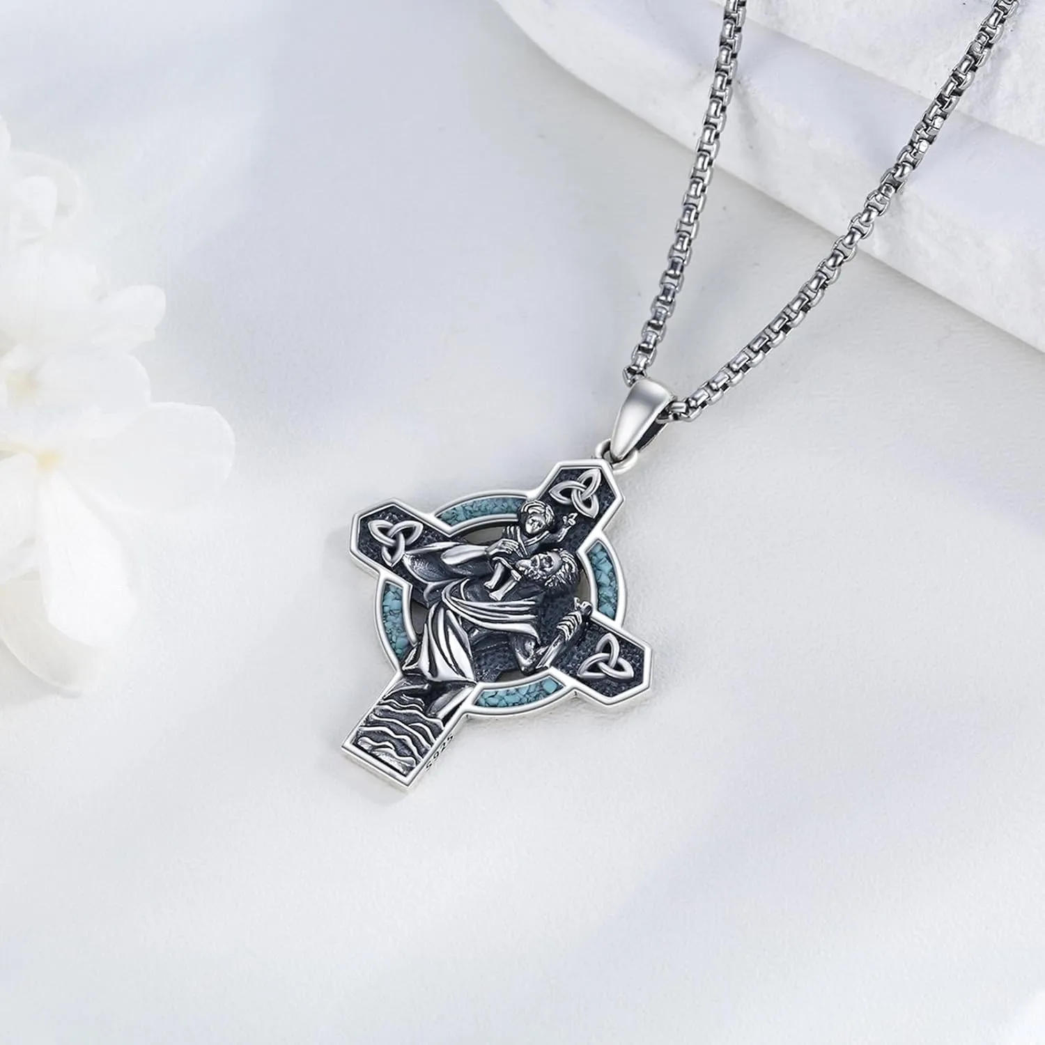 Patron Saint Medal Necklace 925 Sterling Silver Religious Protection Pendant Necklace Catholic Jewelry Gift for Men Women