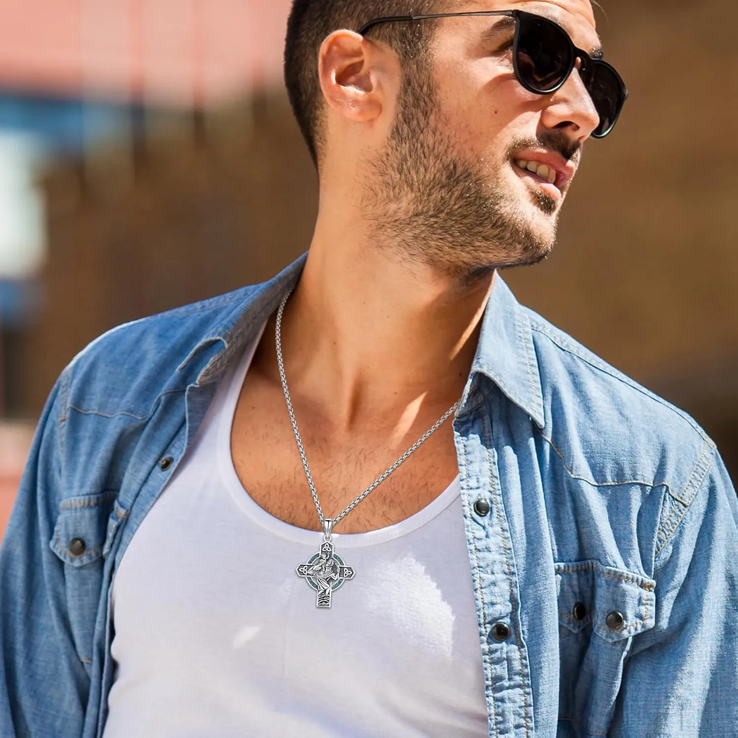 Patron Saint Medal Necklace 925 Sterling Silver Religious Protection Pendant Necklace Catholic Jewelry Gift for Men Women
