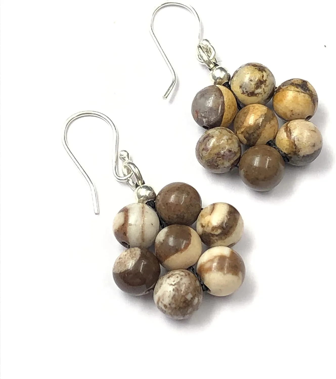 Peanut Wood Jasper Gemstone 8mm Round Beaded 925 Sterling Silver Jewelry Earring, Stylish Earring For Her, Fine Jewelry, Drop & Dangle Earring, Sterling Silver, peanut wood jasper