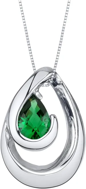 PEORA Sterling Silver Wave Pendant Necklace for Women in Various Gemstones, Pear Shape 7x5mm, with 18 inch Italian Chain