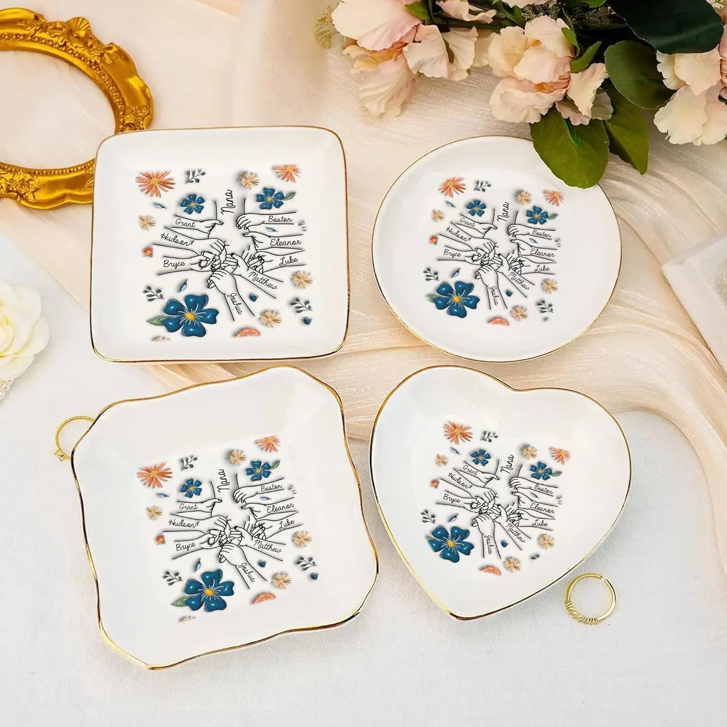 Personalized Birth flower Trinket Dish Name, Custom Ring Dish for Girl Women, Jewelry Dishs - Bridal Shower Gift - Mother's Day Gifts - Bride Gift - Bridesmaid GifT - Daughter Birthday Gifts/2