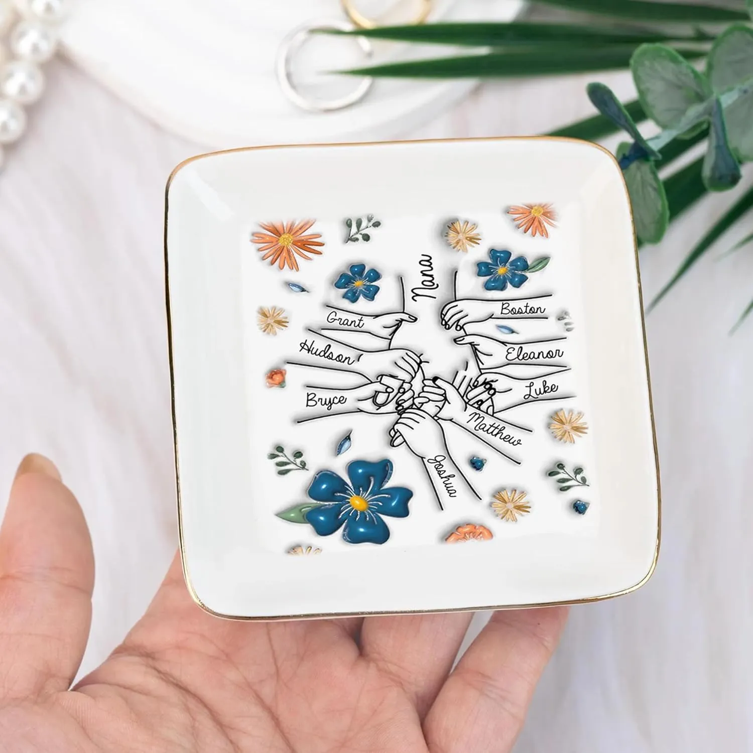 Personalized Birth flower Trinket Dish Name, Custom Ring Dish for Girl Women, Jewelry Dishs - Bridal Shower Gift - Mother's Day Gifts - Bride Gift - Bridesmaid GifT - Daughter Birthday Gifts/2
